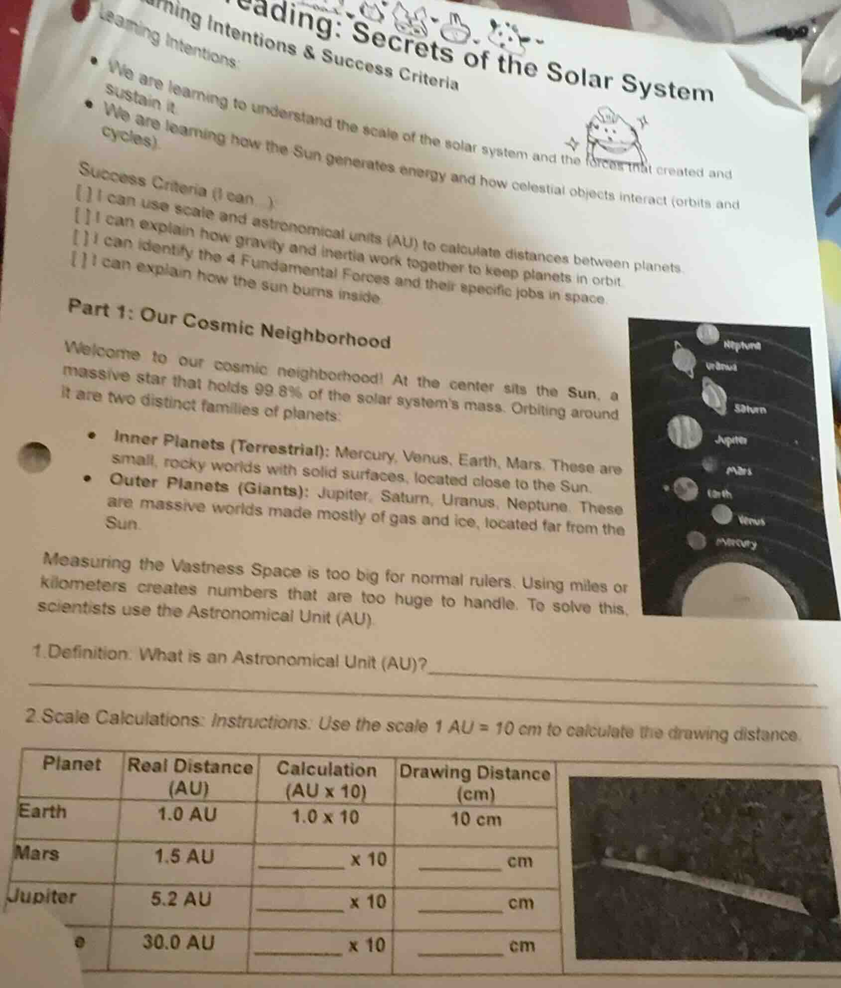reading: secrets of the solar system learning intentions & success crit…
