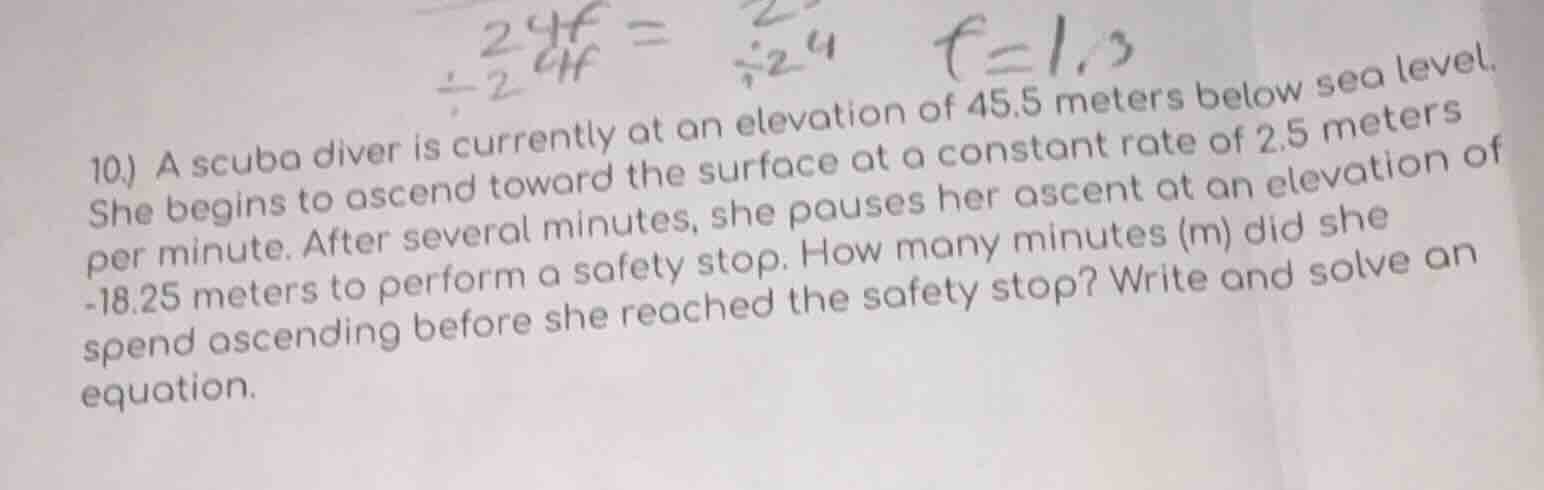10.) a scuba diver is currently at an elevation of 45.5 meters below se…
