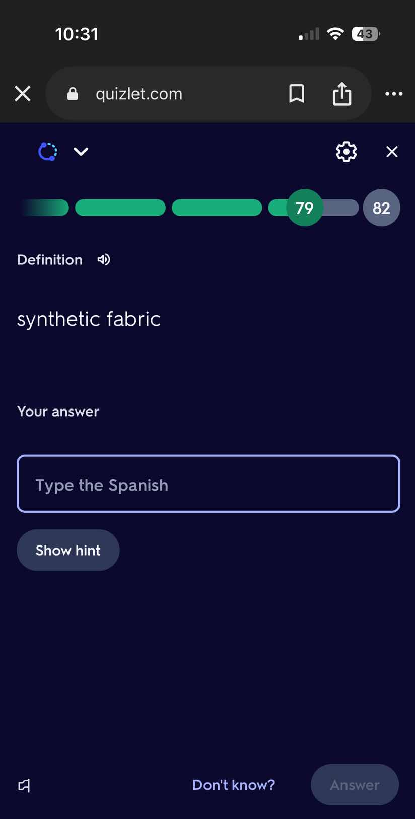 definition synthetic fabric your answer type the spanish show hint dont…