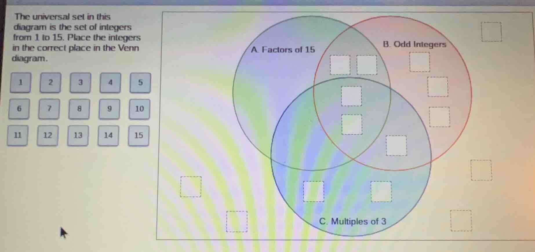 the universal set in this diagram is the set of integers from 1 to 15. …