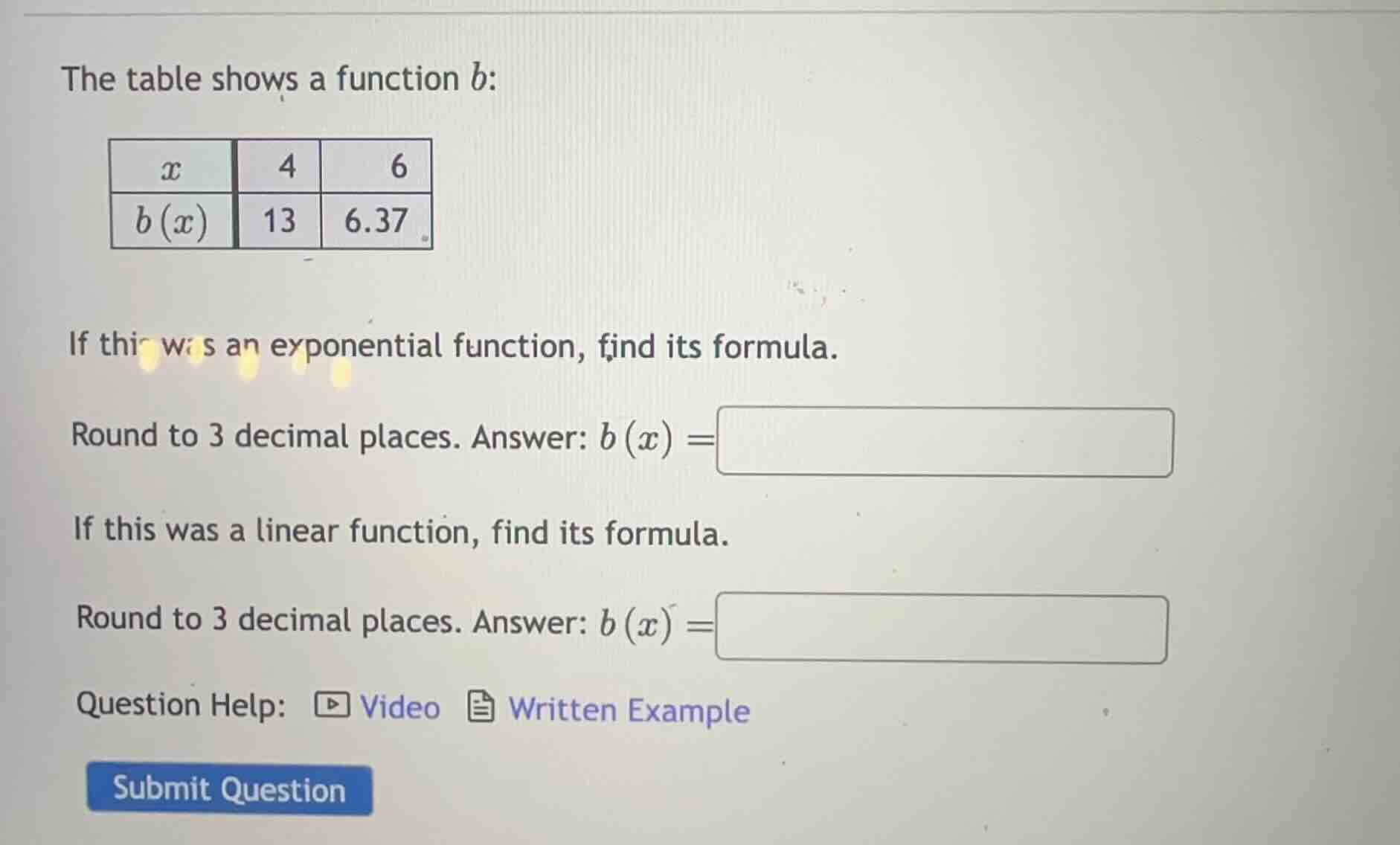 the table shows a function ( b ): | ( x ) | 4 | 6 | | --- | --- | --- |…
