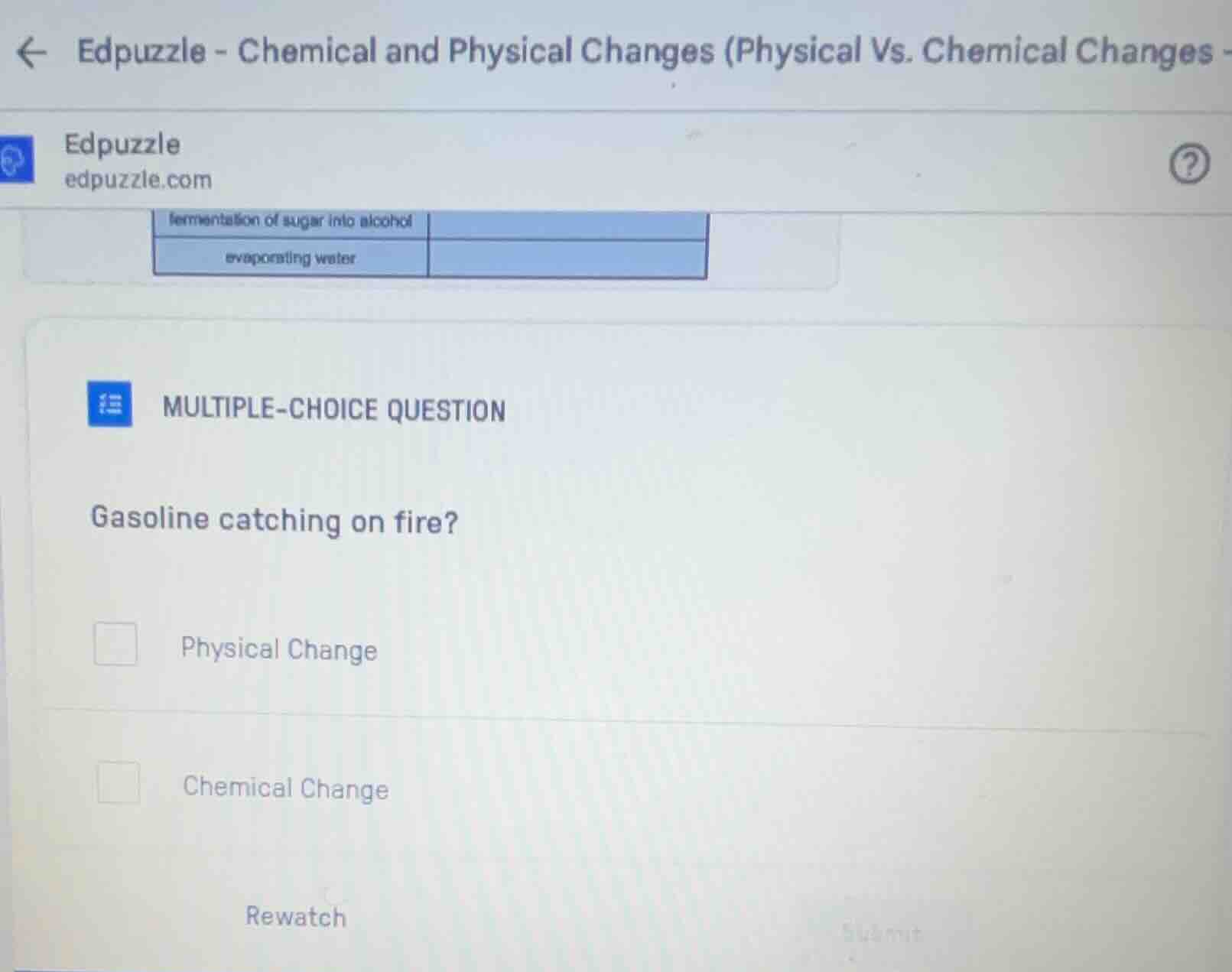 edpuzzle - chemical and physical changes (physical vs. chemical changes…