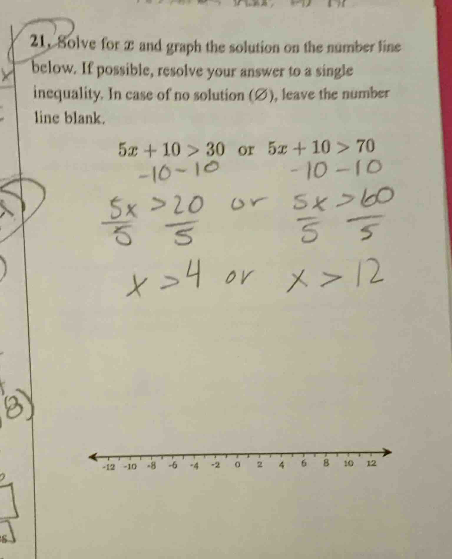 21. solve for ( x ) and graph the solution on the number line below. if…