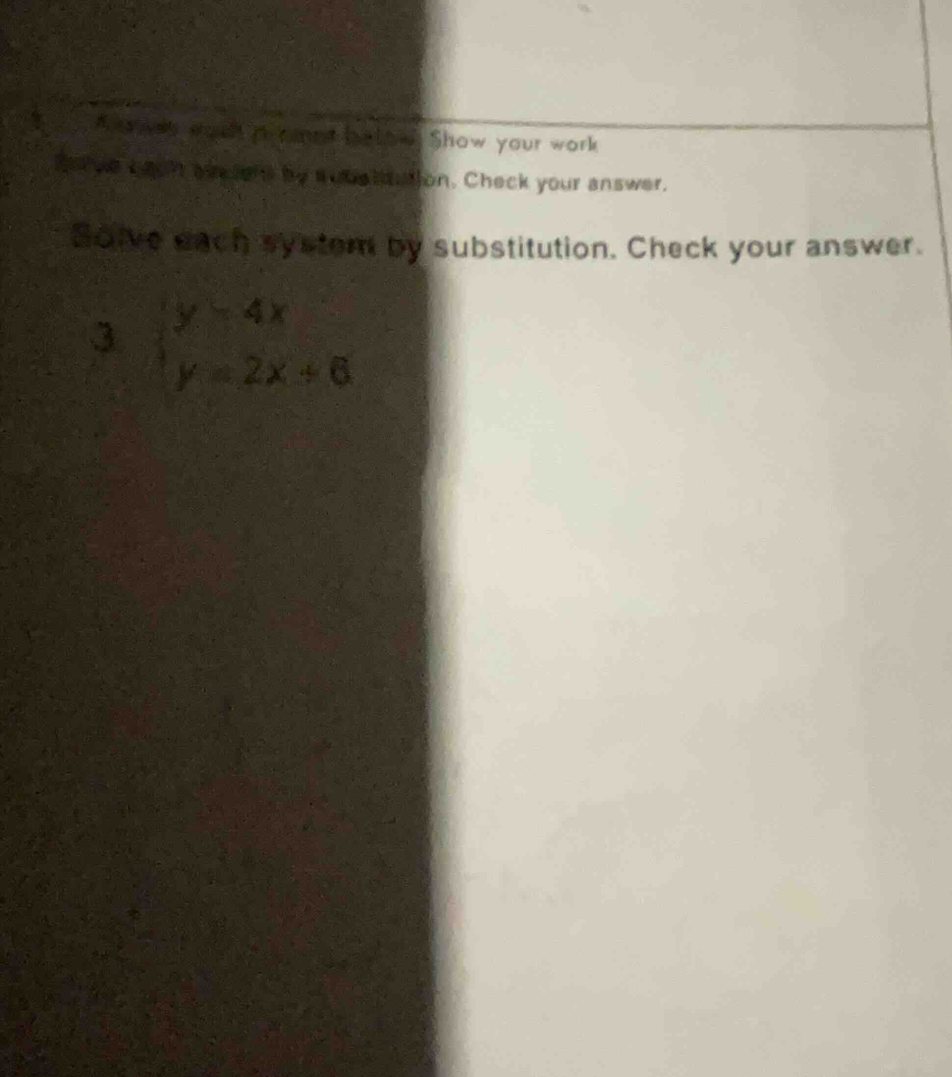 solve each system by substitution. check your answer. 3. (\begin{cases}…