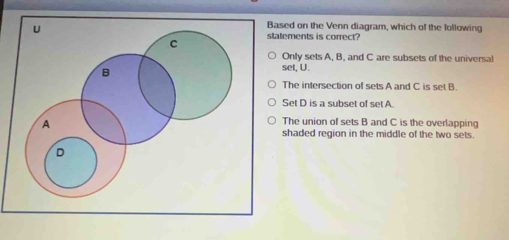 based on the venn diagram, which of the following statements is correct…
