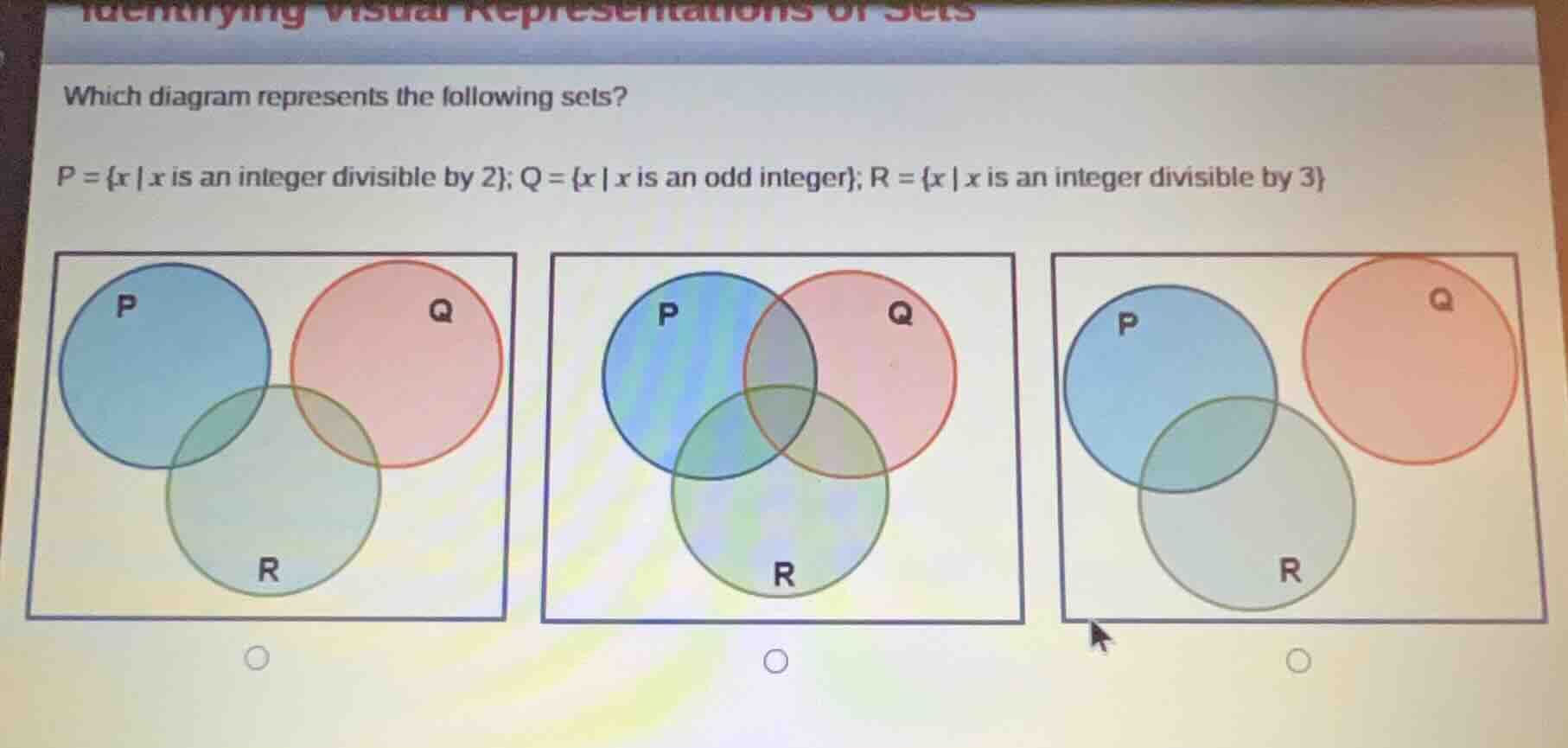 which diagram represents the following sets? p = {x | x is an integer d…