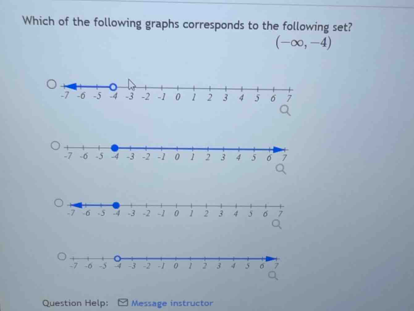 which of the following graphs corresponds to the following set? $(-inft…
