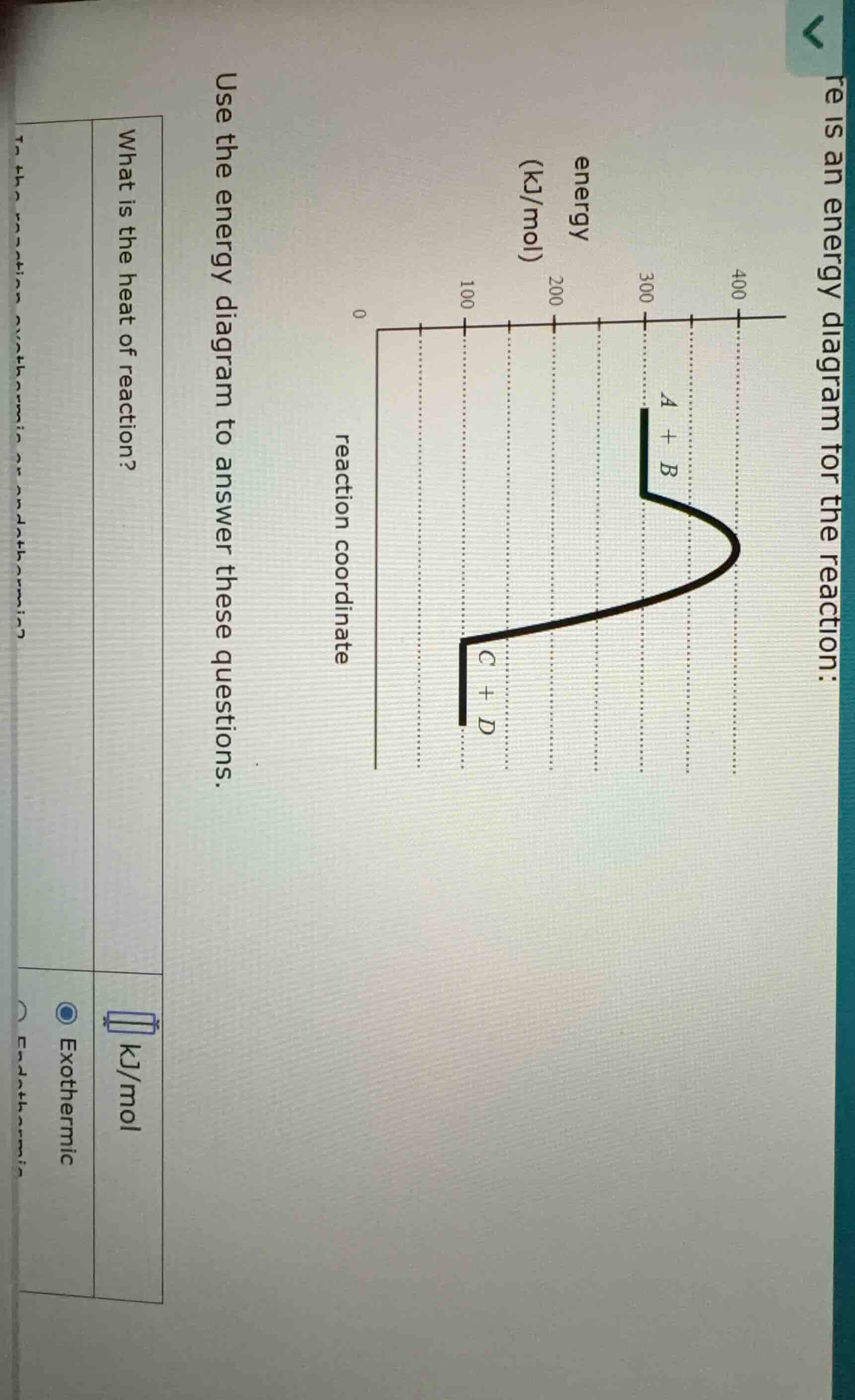 re is an energy diagram for the reaction: use the energy diagram to ans…