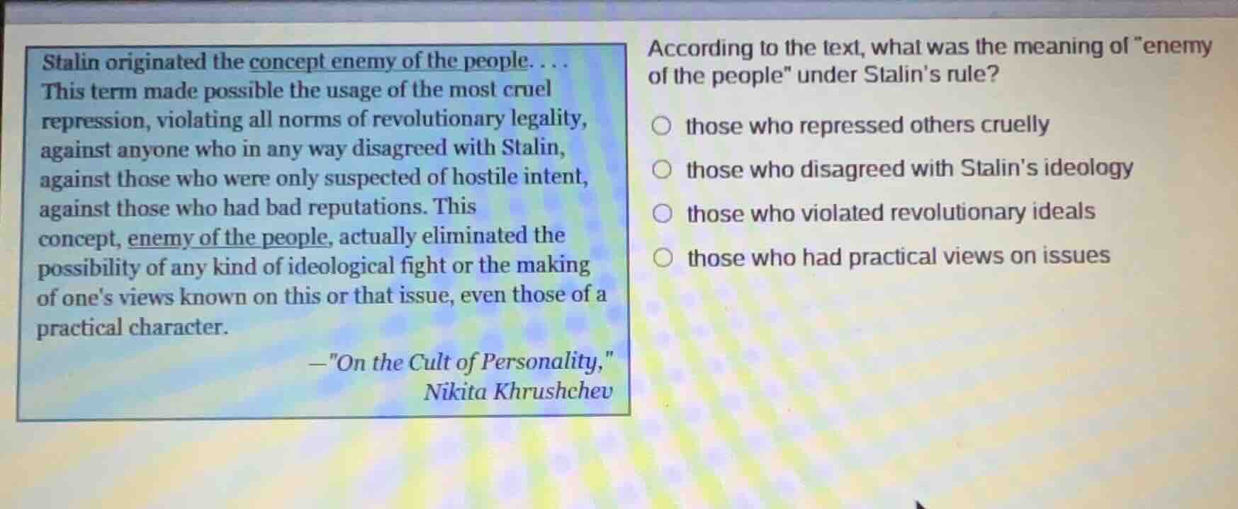 stalin originated the concept enemy of the people. . . . this term made…