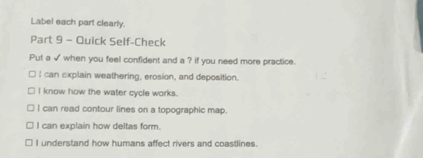 label each part clearly. part 9 - quick self - check put a ✓ when you f…