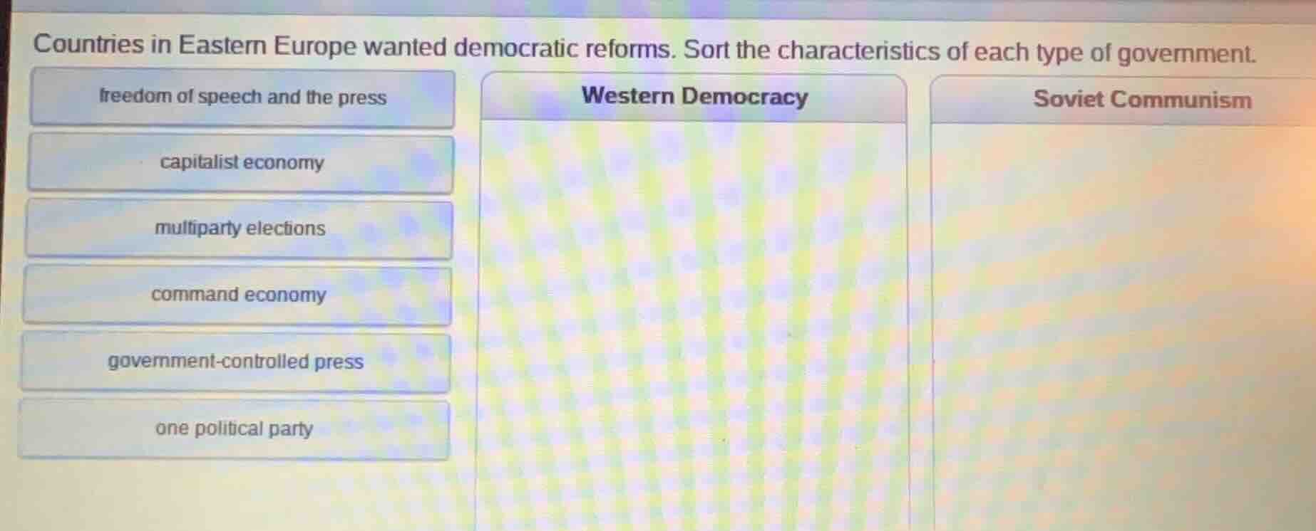 countries in eastern europe wanted democratic reforms. sort the charact…