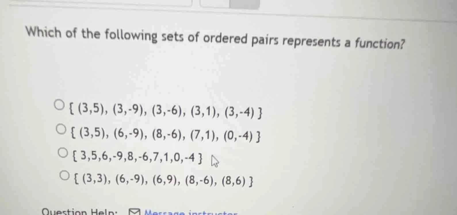 which of the following sets of ordered pairs represents a function? { (…