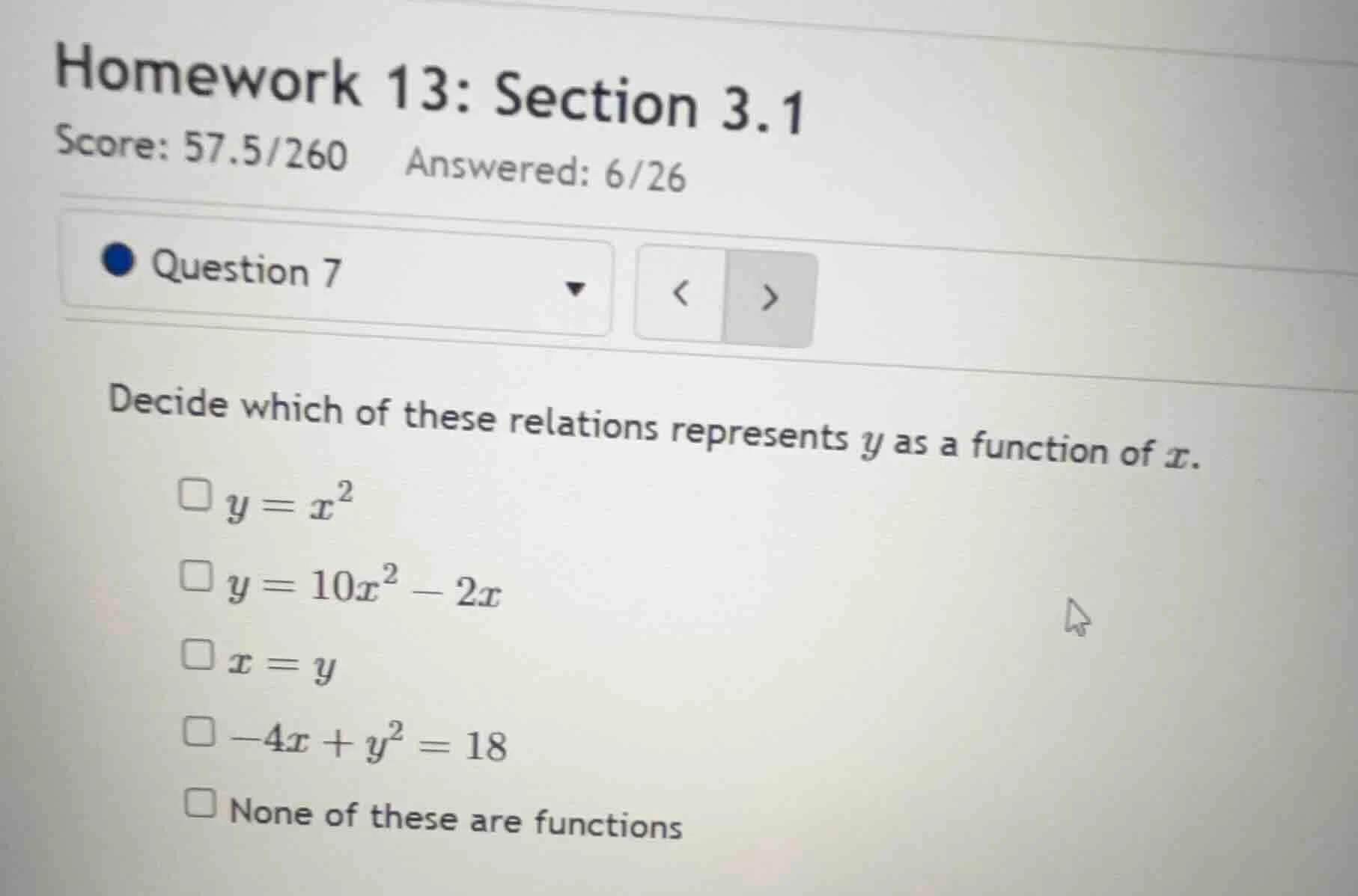 homework 13: section 3.1 score: 57.5/260 answered: 6/26 question 7 deci…