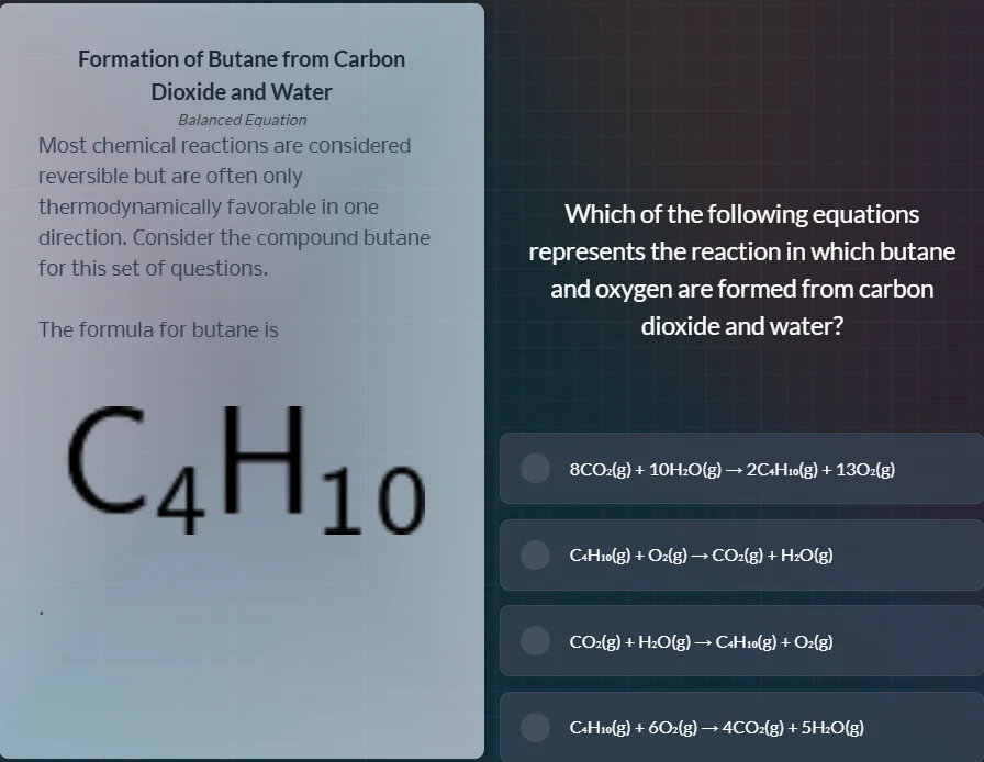 formation of butane from carbon dioxide and water balanced equation mos…