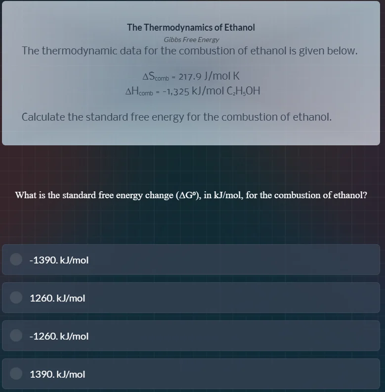 the thermodynamics of ethanol gibbs free energy the thermodynamic data …