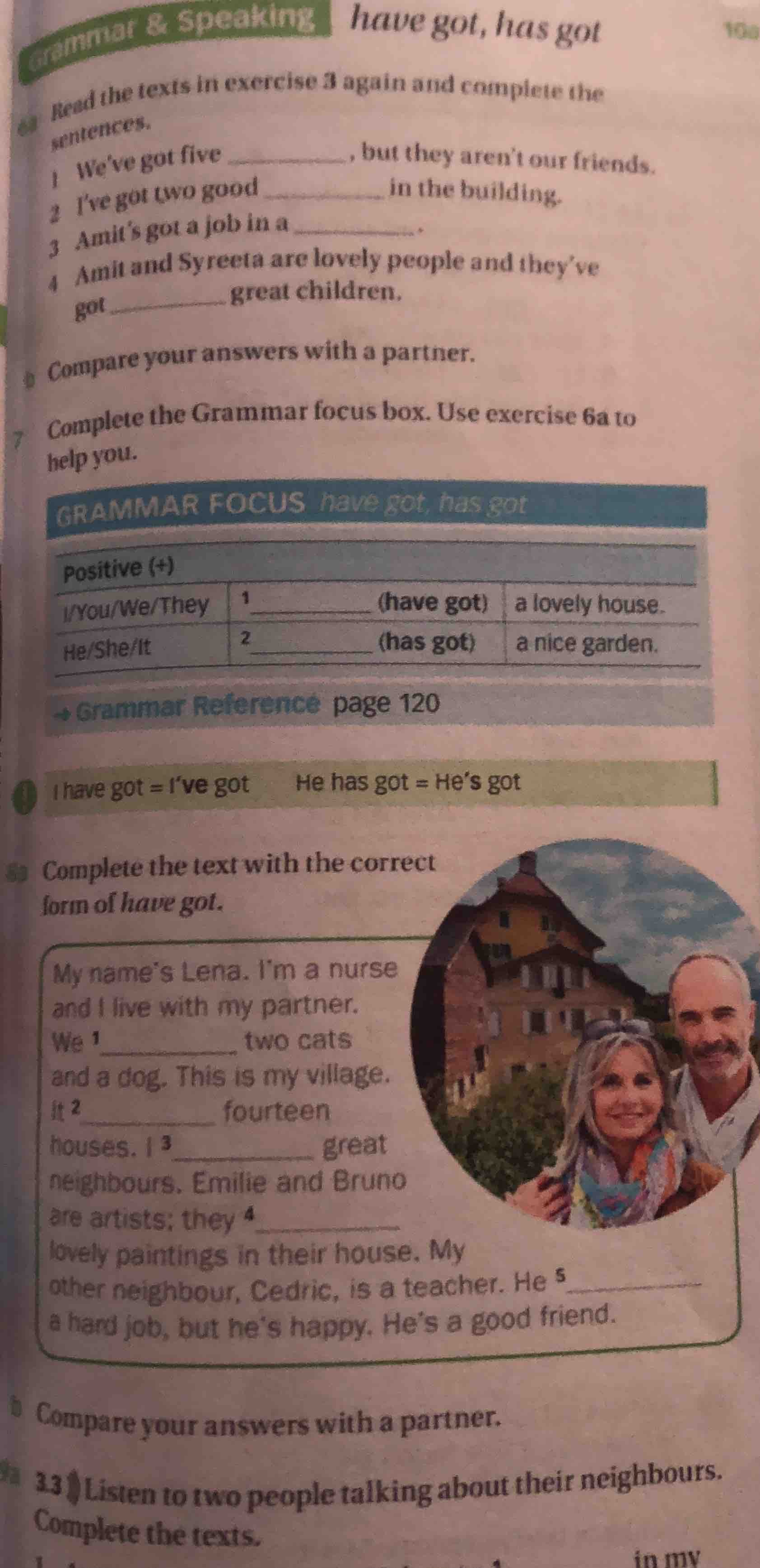 grammar & speaking have got, has got read the texts in exercise 3 again…