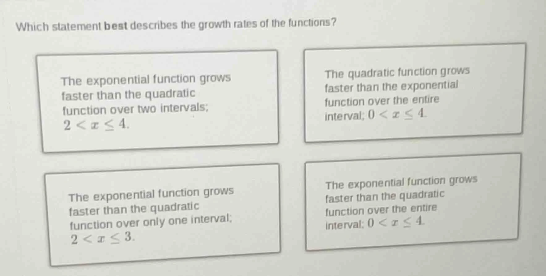 which statement best describes the growth rates of the functions? the e…