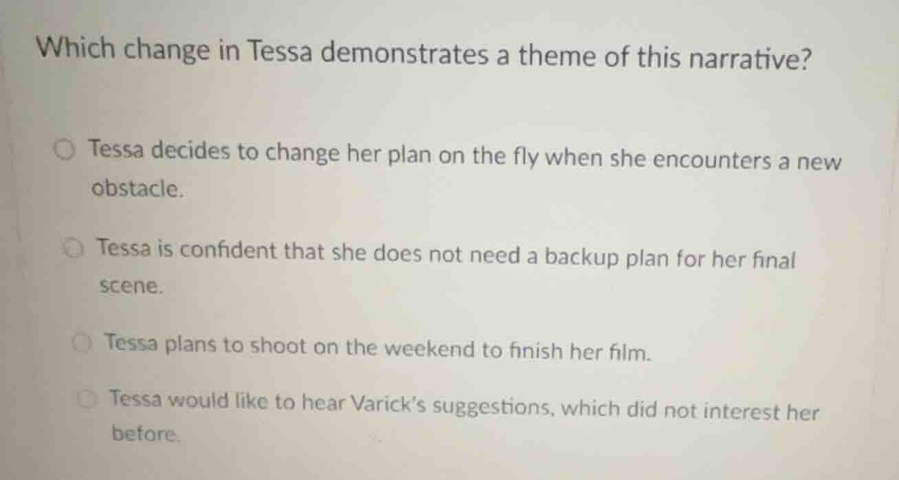 which change in tessa demonstrates a theme of this narrative? tessa dec…