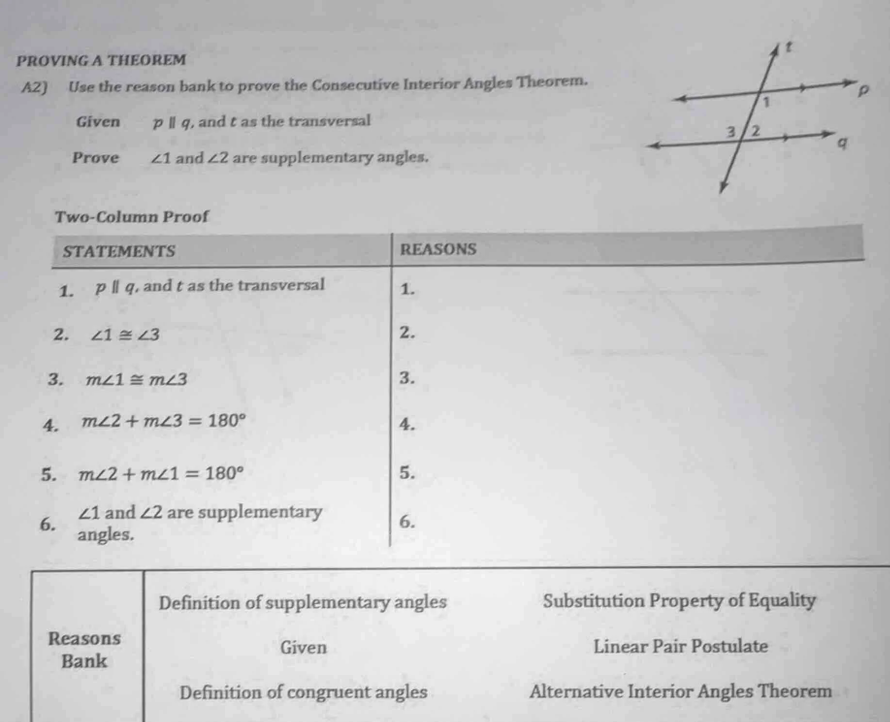 proving a theorem a2) use the reason bank to prove the consecutive inte…