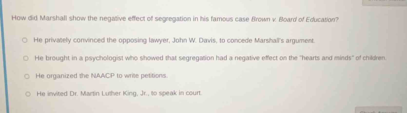 how did marshall show the negative effect of segregation in his famous …