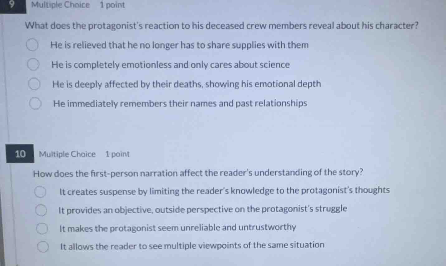 9 multiple choice 1 point what does the protagonist’s reaction to his d…