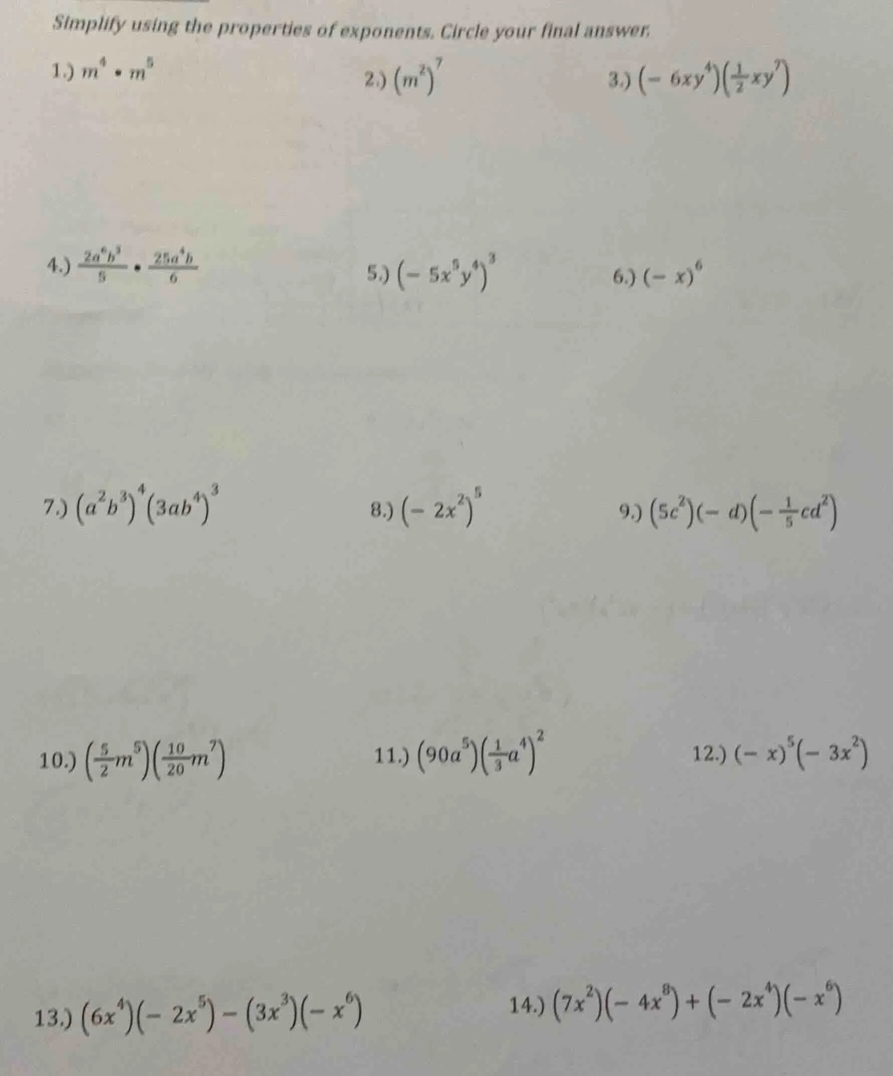 simplify using the properties of exponents. circle your final answer. 1…