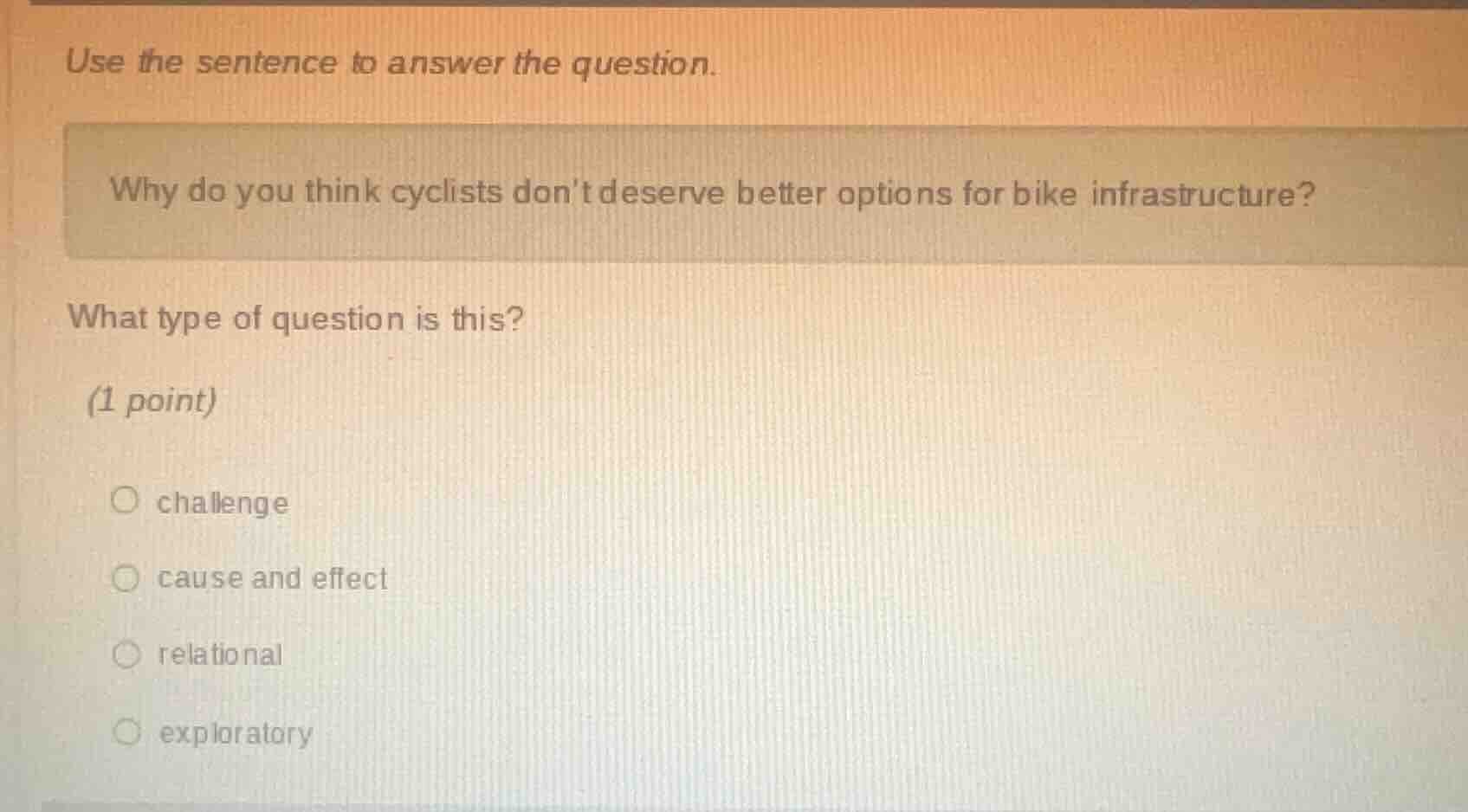 use the sentence to answer the question. why do you think cyclists dont…