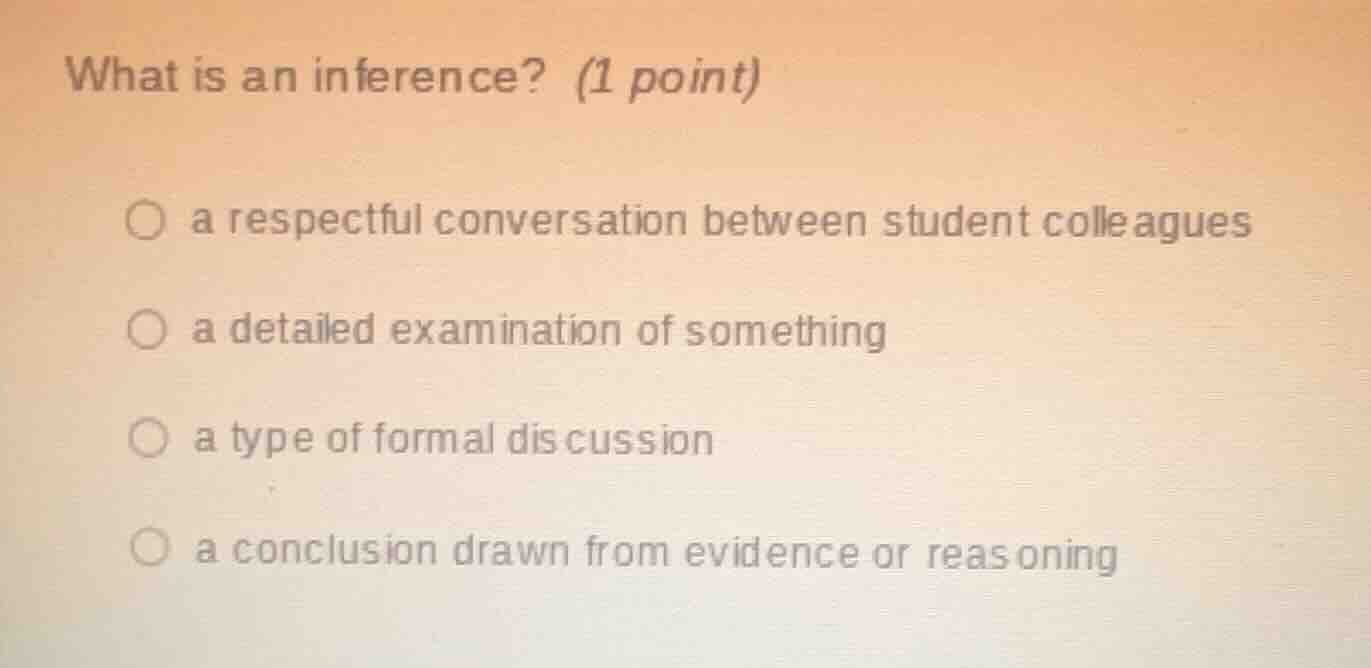 what is an inference? (1 point) a respectful conversation between stude…