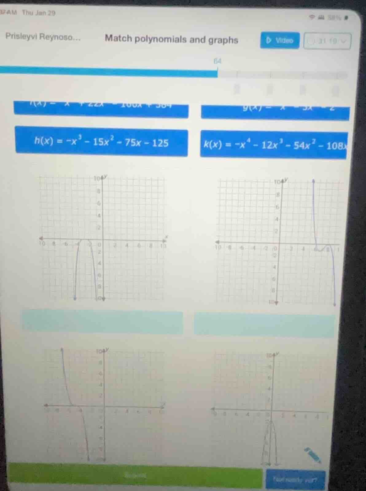 match polynomials and graphs ( h(x) = -x^3 - 15x^2 - 75x - 125 ) ( k(x)…