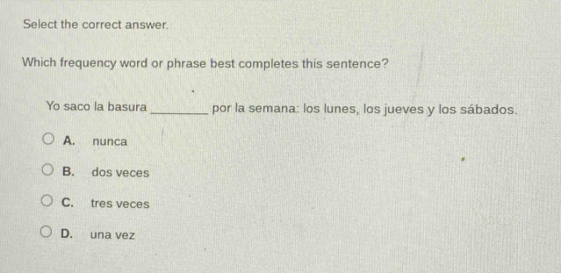 select the correct answer. which frequency word or phrase best complete…