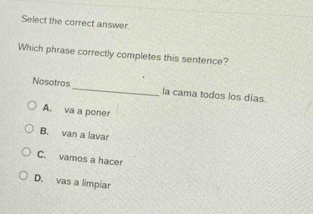 select the correct answer. which phrase correctly completes this senten…