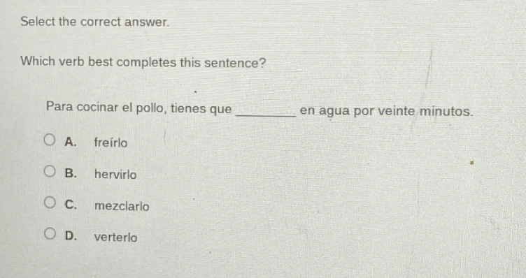 select the correct answer. which verb best completes this sentence? par…