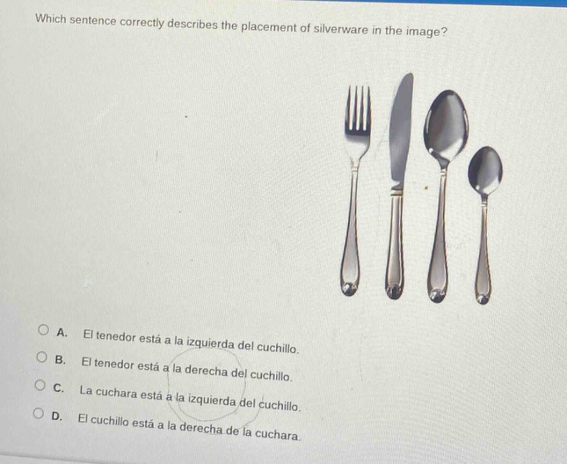which sentence correctly describes the placement of silverware in the i…