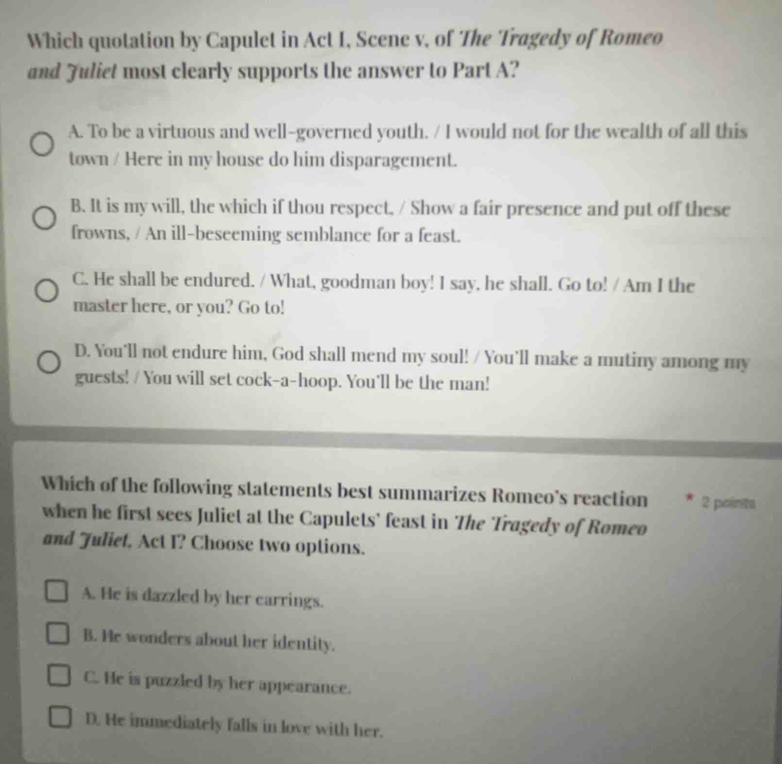 which quotation by capulet in act i, scene v, of the tragedy of romeo a…