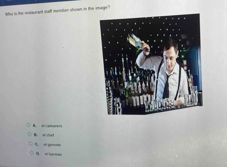 who is the restaurant staff member shown in the image? a. el camarero b…