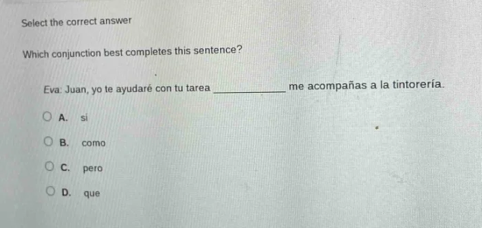 select the correct answer which conjunction best completes this sentenc…