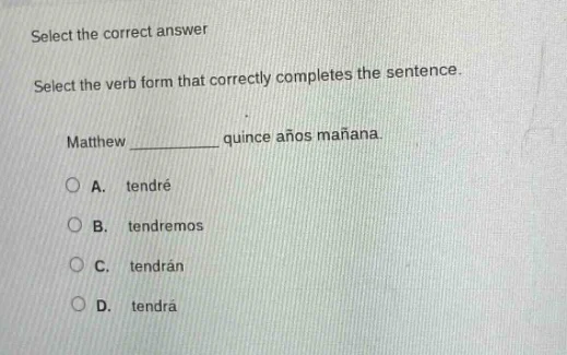 select the correct answer select the verb form that correctly completes…