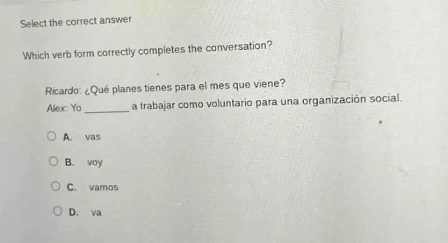 select the correct answer which verb form correctly completes the conve…