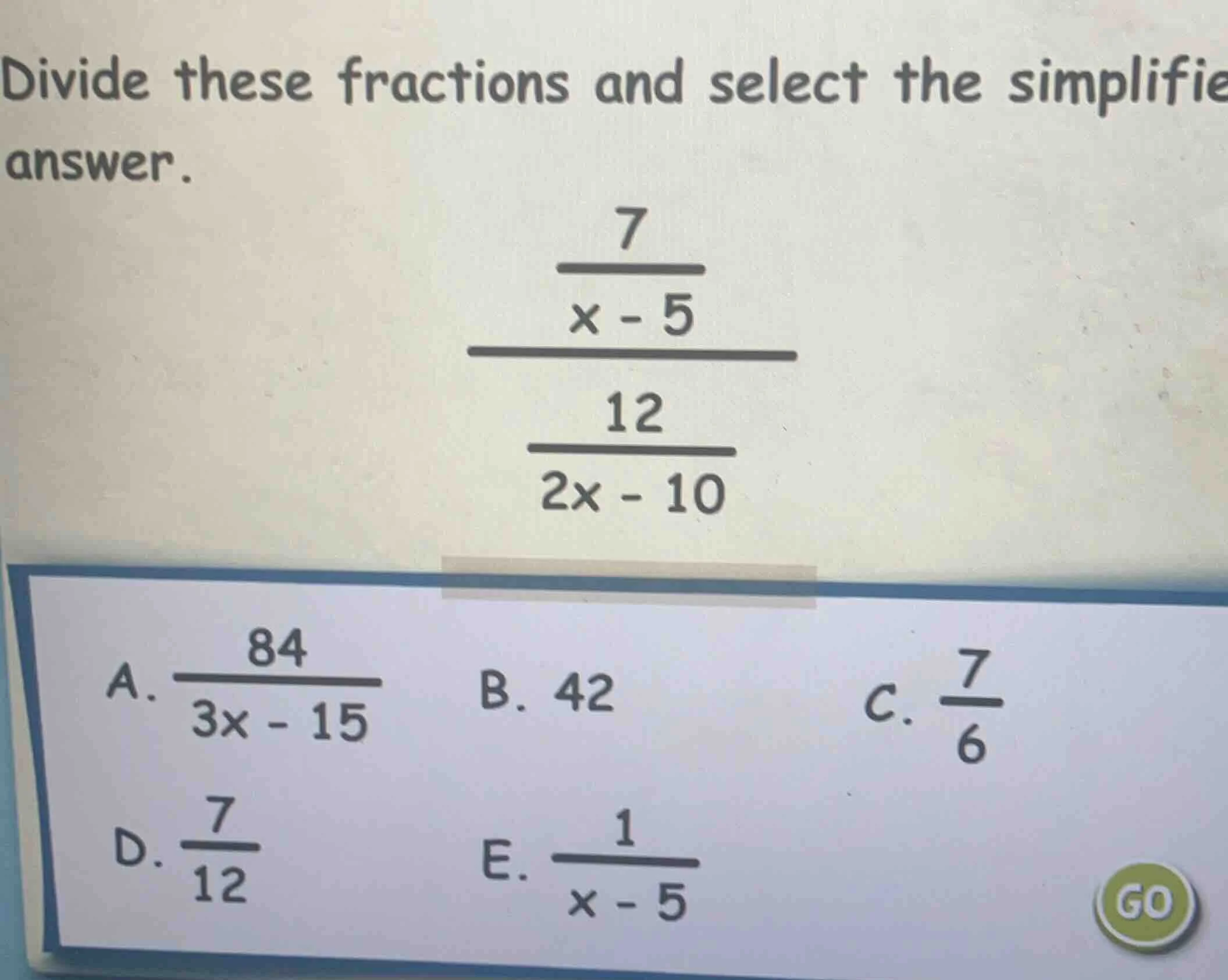 divide these fractions and select the simplified answer. \\(dfrac{dfrac…