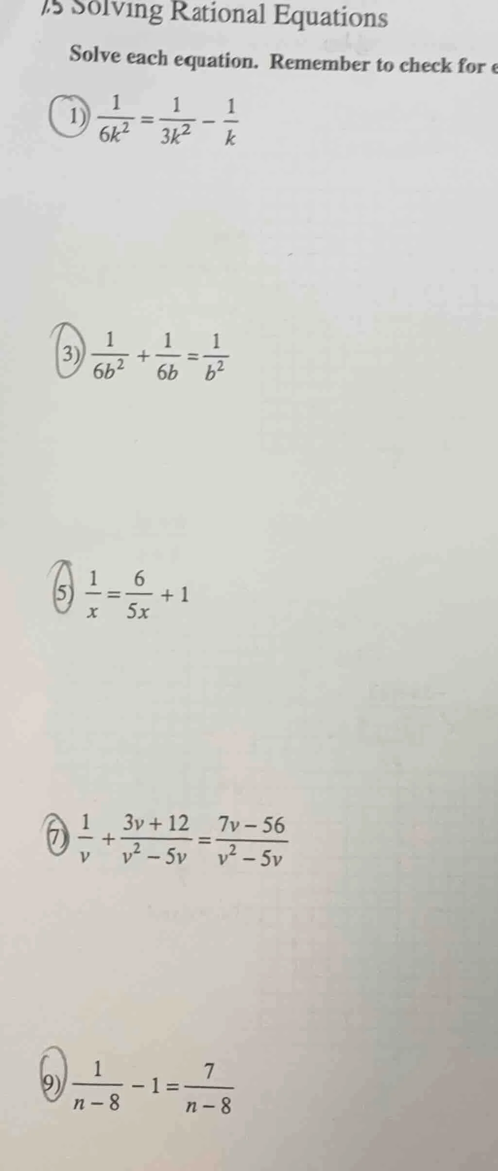 7.5 solving rational equations solve each equation. remember to check f…