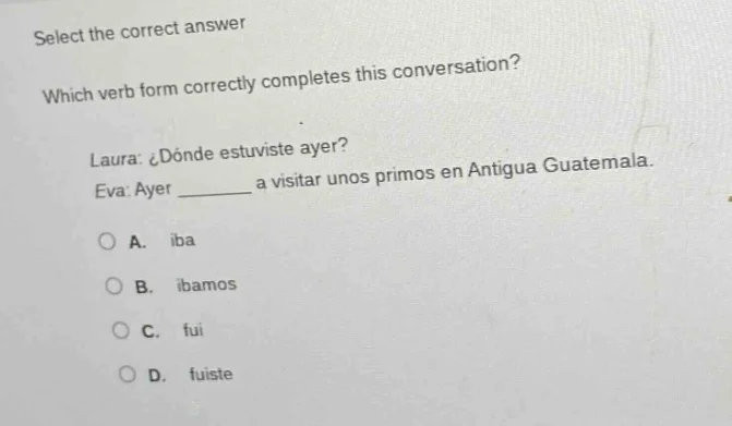 select the correct answer which verb form correctly completes this conv…