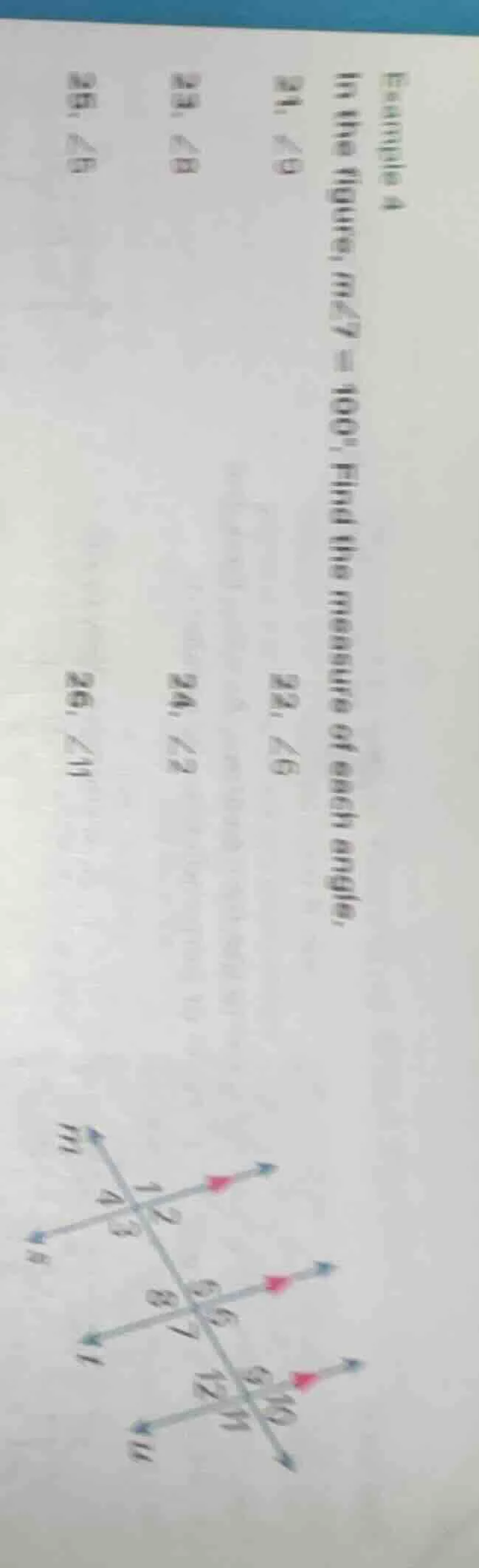 example 4 in the figure, ( mangle 7 = 100^circ ). find the measure of e…