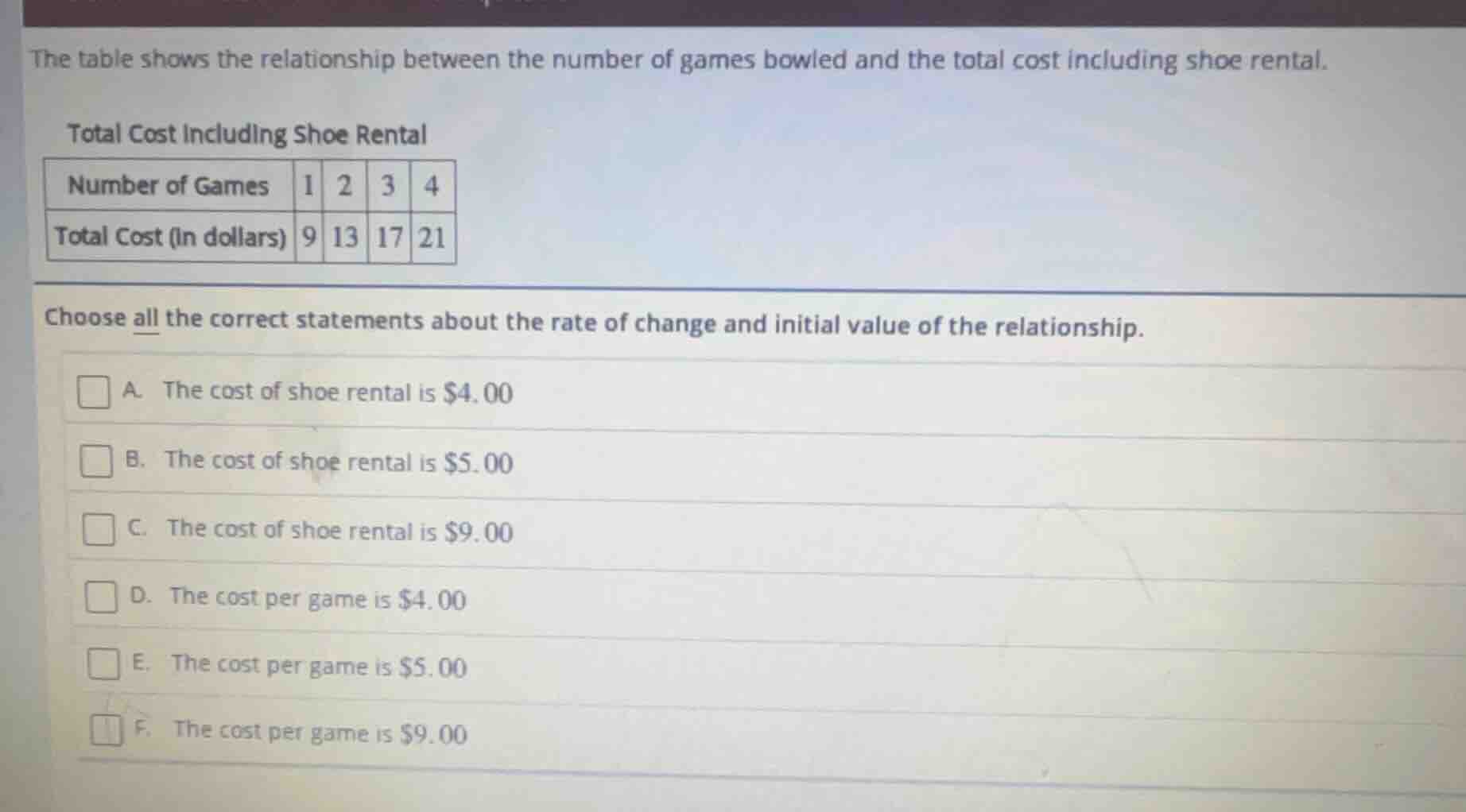 the table shows the relationship between the number of games bowled and…