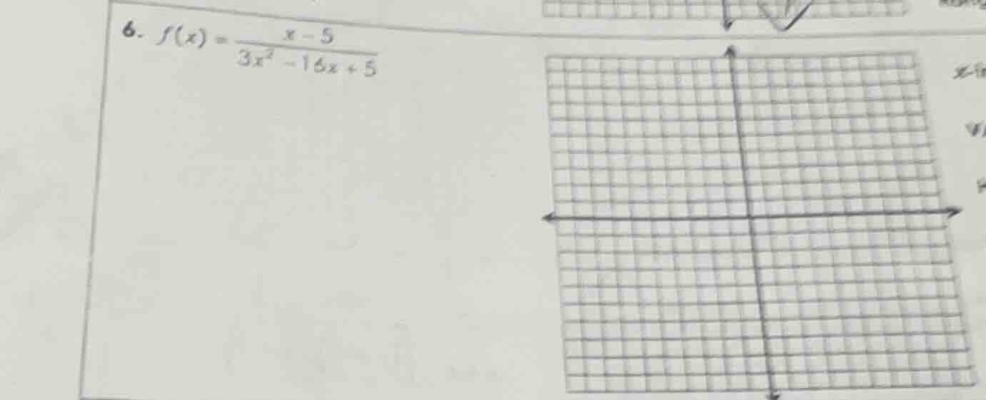 6. $f(x) = \\frac{x - 5}{3x^2 - 16x + 5}$
