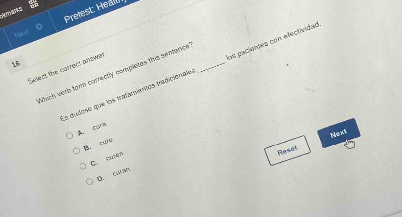 16 select the correct answer which verb form correctly completes this s…