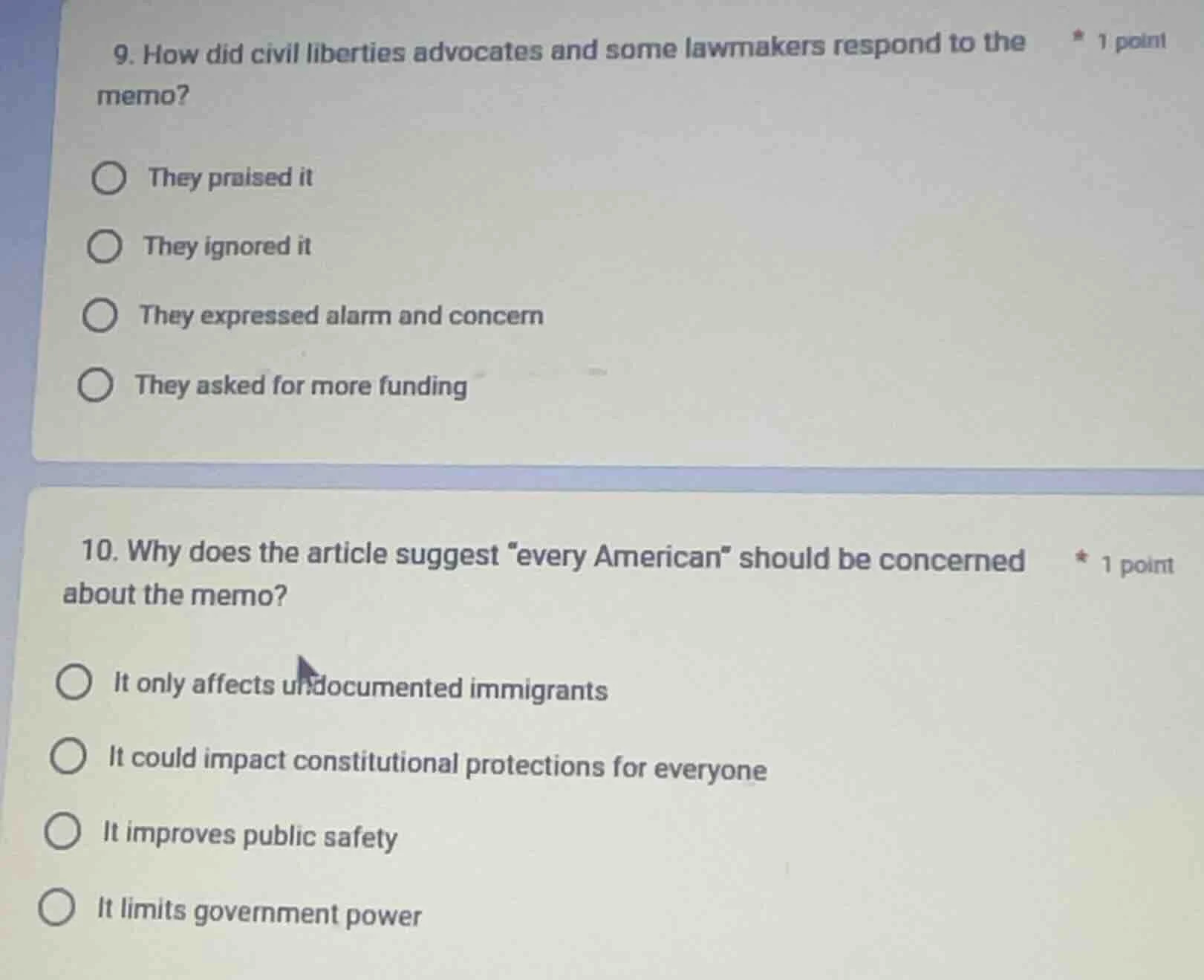 9. how did civil liberties advocates and some lawmakers respond to the …