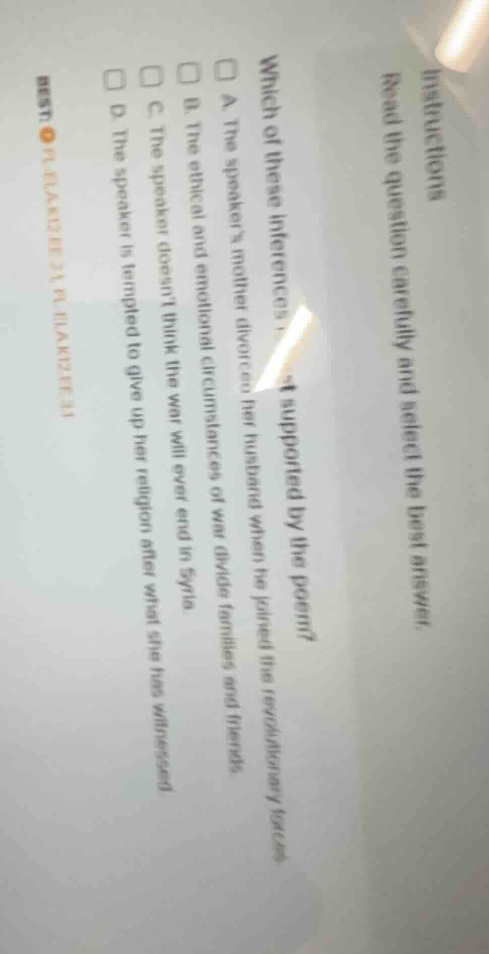 instructions read the question carefully and select the best answer. wh…