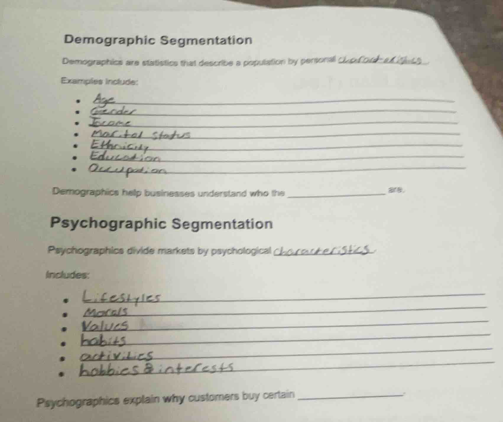 demographic segmentation demographics are statistics that describe a po…
