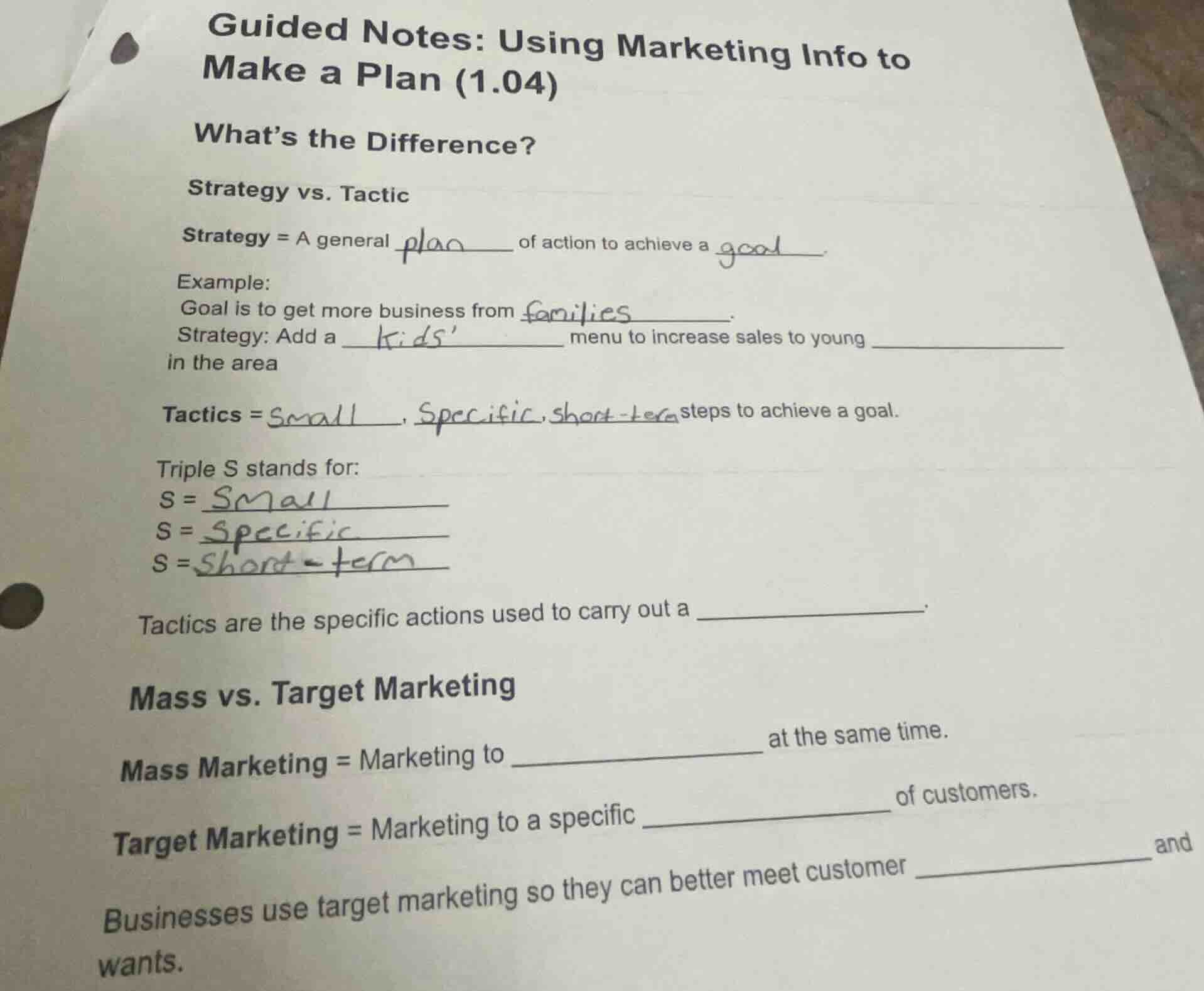 guided notes: using marketing info to make a plan (1.04) what’s the dif…