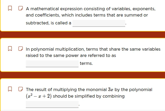 a mathematical expression consisting of variables, exponents, and coeff…